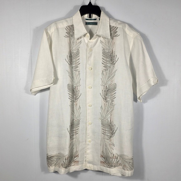 Cubavera Other - Cubavera Mens Small 100% Linen Short Sleeve Palm Leaf Graphic Button Down Shirt